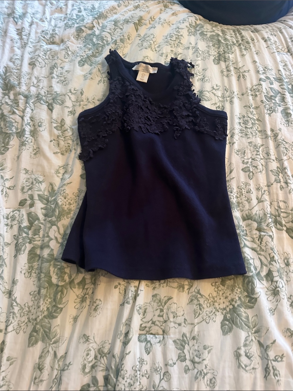 Women's Navy Sleeveless Lace-Trim Tank Top